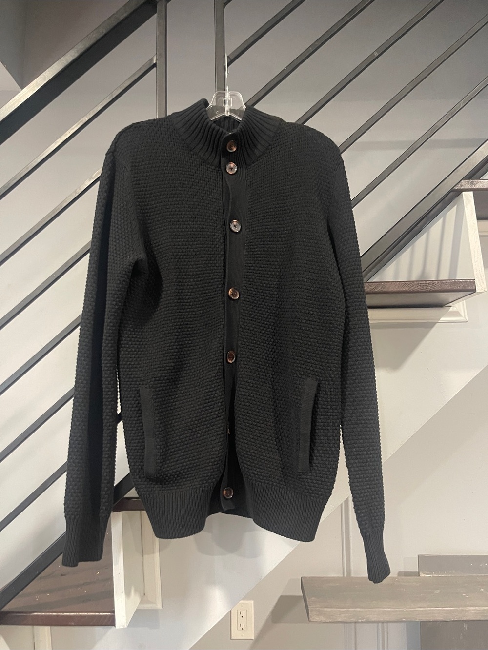 HEDGE CONSCIOUS Textured Knit Sweater Large Cotton Button Down Cardigan